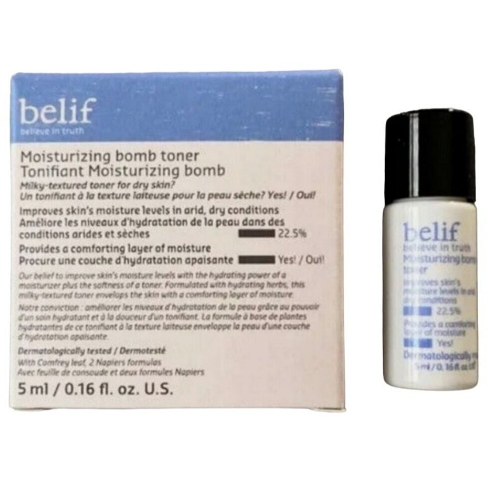 Belif Moisturizing Bomb Toner with Ceramide Milky Texture Lightweight 0.16oz 5mL
